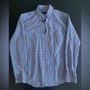 Ralph Lauren Checkered Long Sleeve Button Down Shirt 100% Cotton Size Small Blue